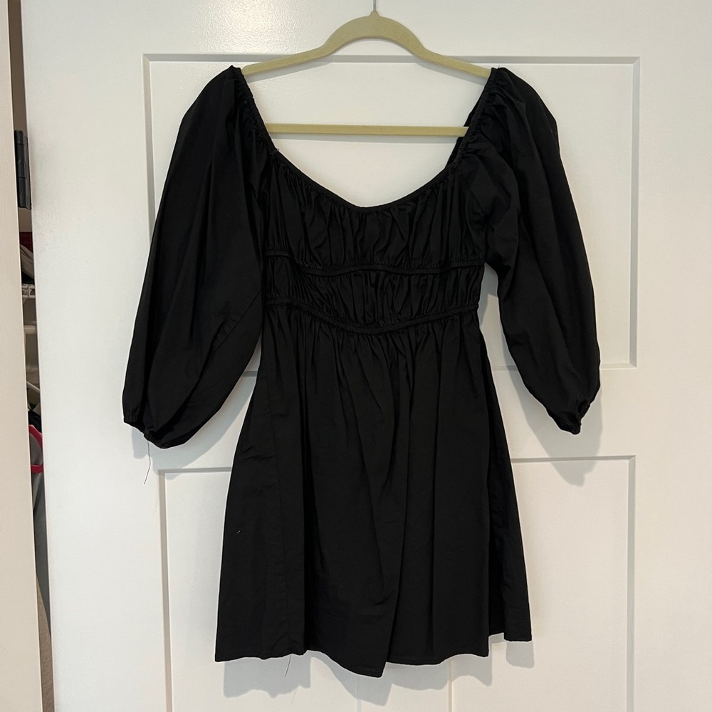 Black Puff Sleeve Mini Dress